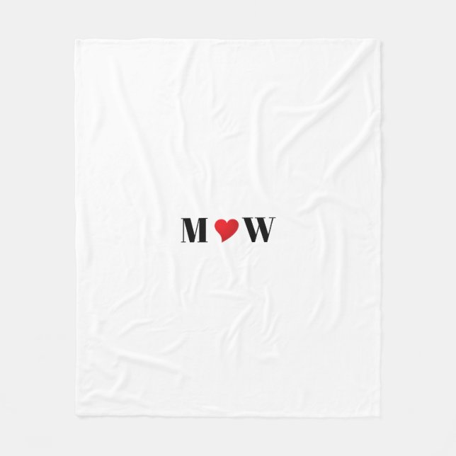 Cute white red heart custom couple initials chic fleece blanket (Front)