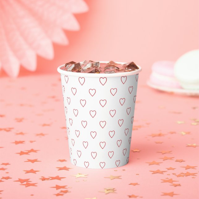 Cute white red hearts pattern minimalist modern paper cups (Insitu)