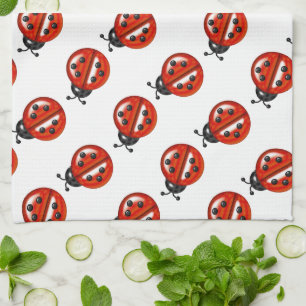Cute White & Red Ladybug Kitchen Towel