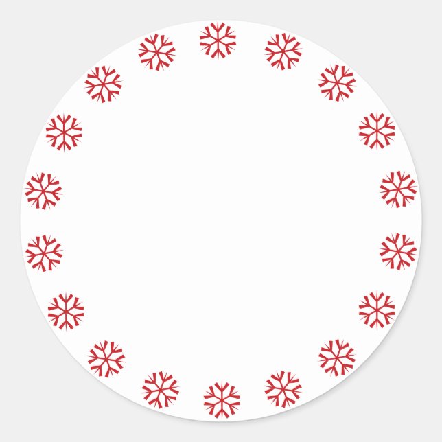 Cute white red snowflakes border blank Christmas Classic Round Sticker (Front)