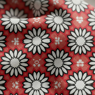 Cute White & Red Stylish Floral Geometric Pattern Fabric