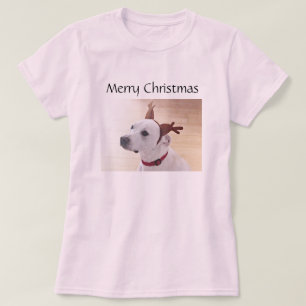 Cute White Reindeer Puppy Dog Pink Christmas T-Shirt