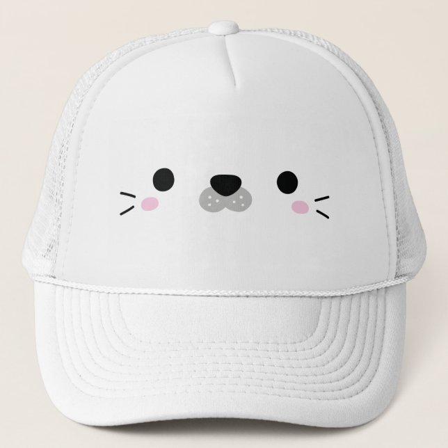Cute White Seal Pup Face Trucker Hat (Front)