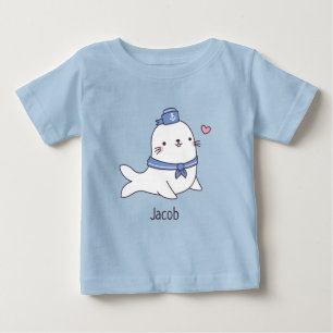 Cute White Seal Pup Sailor Crew Doodle Baby T-Shirt