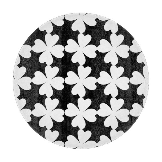 Cute white shamrocks on black cutting board (Front)