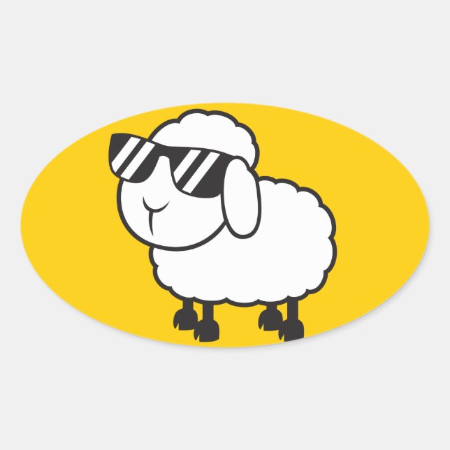 Cute White Sheep Cartoon Oval Sticker (Front)