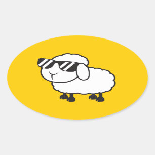 Cute White Sheep Cartoon Oval Sticker
