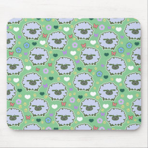 Cute White Sheep Green Pattern Mouse Mat