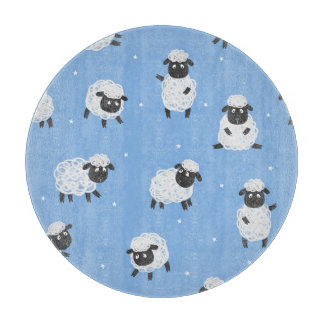 Cute white sheep: vintage lambs. cutting board