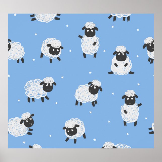 Cute white sheep: vintage lambs. poster (Front)