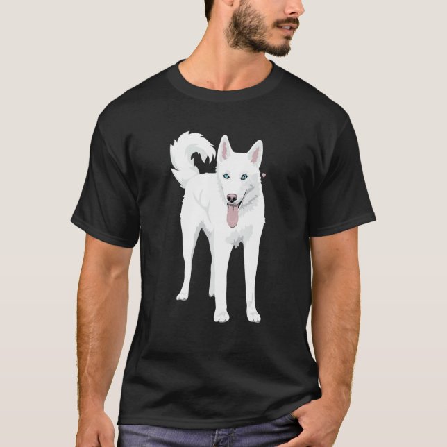 Cute White Siberian Husky Dog T-Shirt (Front)