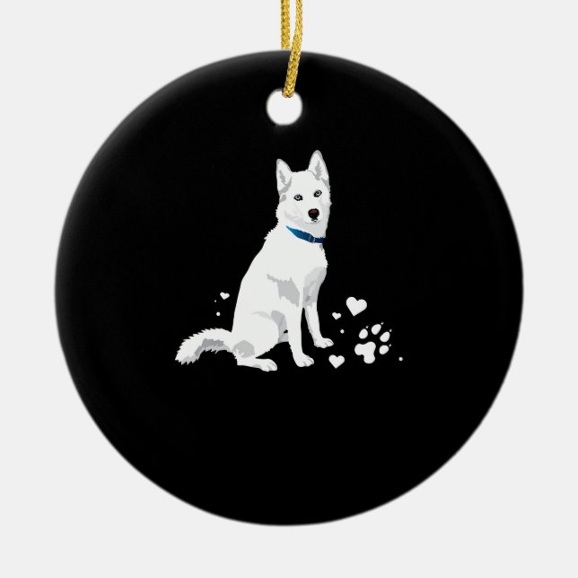 Cute White Siberian Husky - Sweet White Snow Dog Ceramic Tree Decoration (Front)