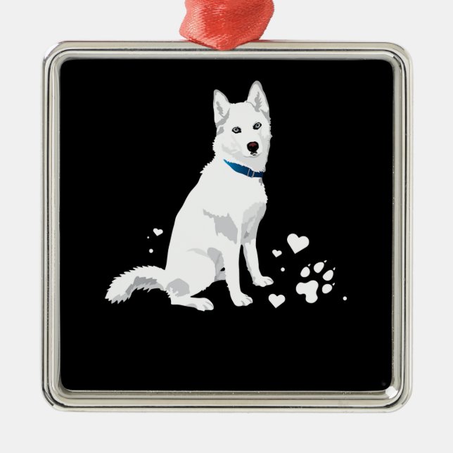 Cute White Siberian Husky - Sweet White Snow Dog Metal Tree Decoration (Front)