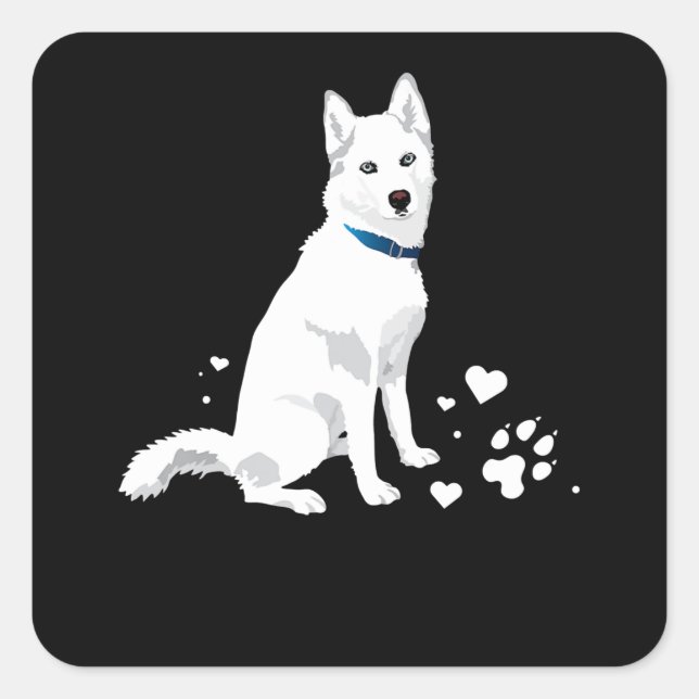 Cute White Siberian Husky - Sweet White Snow Dog Square Sticker (Front)