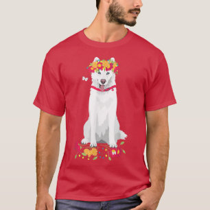 cute white Siberian Husky  white snow dog with flo T-Shirt