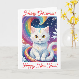 Cute White Snow Christmas Cat Calendar 2025 Card