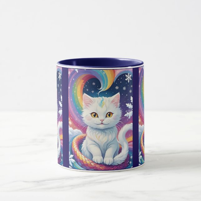 Cute White Snow Christmas Cat Mug (Center)