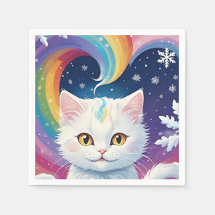 Cute White Snow Christmas Cat Napkin
