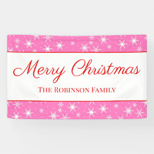Cute White Snowflake Pink Merry Christmas Banner