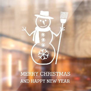 Cute white snowman and snowflakes window cling