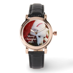Cute White Snowy Puppy Dog Red Christmas Watch