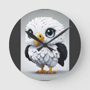 Cute White Spotted Eagle Cartoon Round Clock