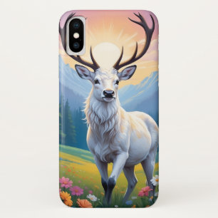 Cute White Stag in Meadow with Flowers Aesthetic  iPhone X Case