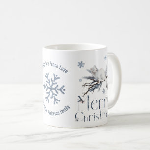 Cute White Stoat On A Branch, Merry Christmas Coffee Mug