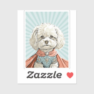 Cute White Superhero Dog Custom-Cut Vinyl Sticker
