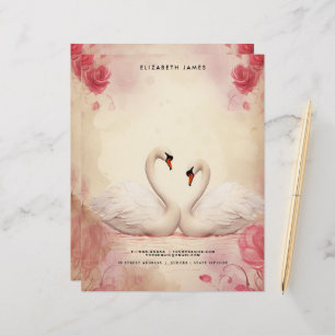 Cute White Swan Vintage Valentines Day Personised Custom Letterhead