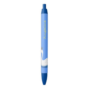 Cute white swan with crown cartoon black ink pen