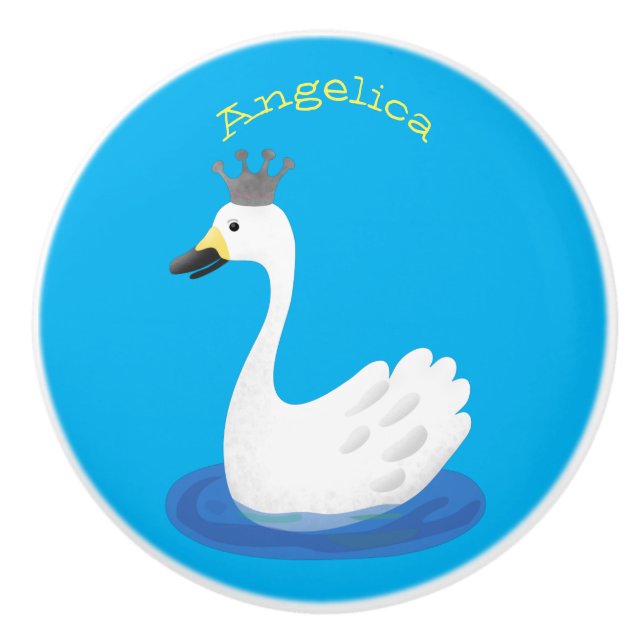 Cute white swan with crown cartoon ceramic knob (Front)
