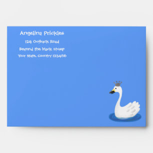Cute white swan with crown cartoon envelope