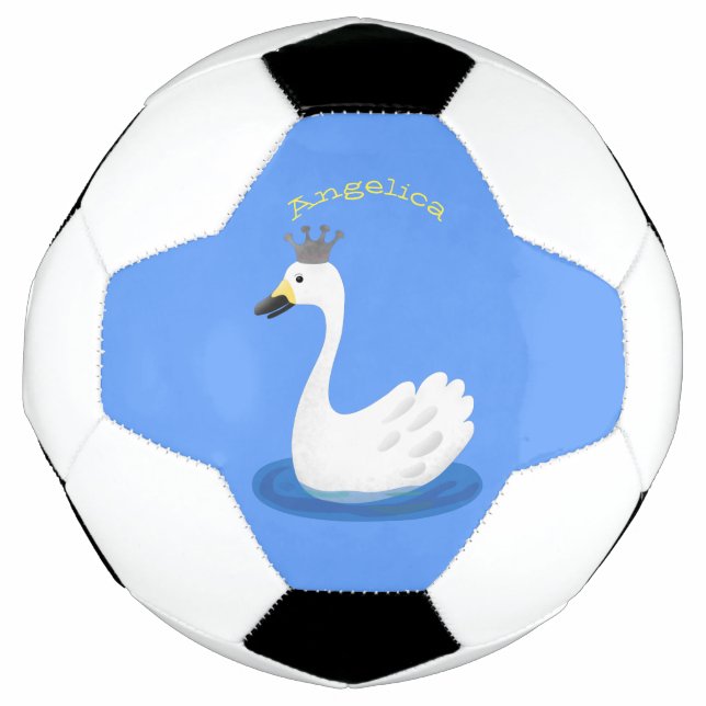 Cute white swan with crown cartoon football (Front)