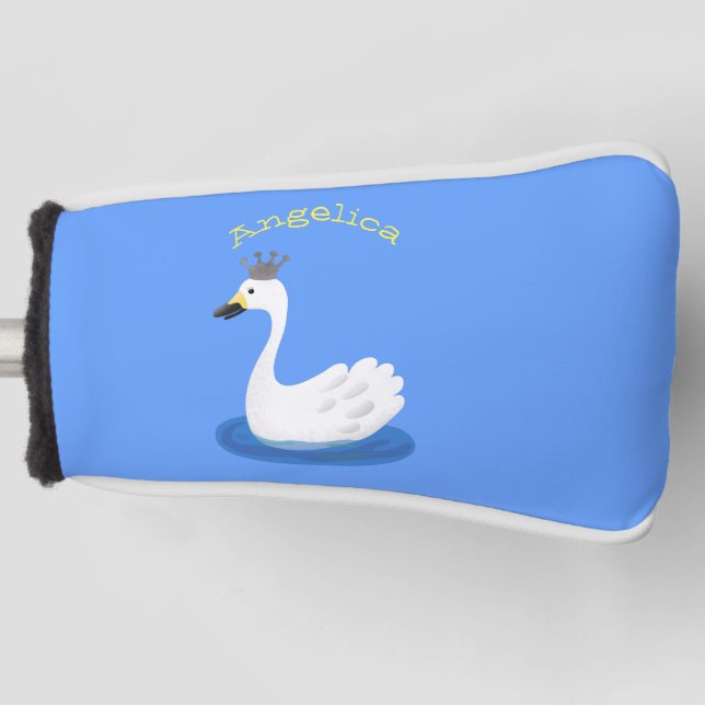 Cute white swan with crown cartoon golf head cover (Front)