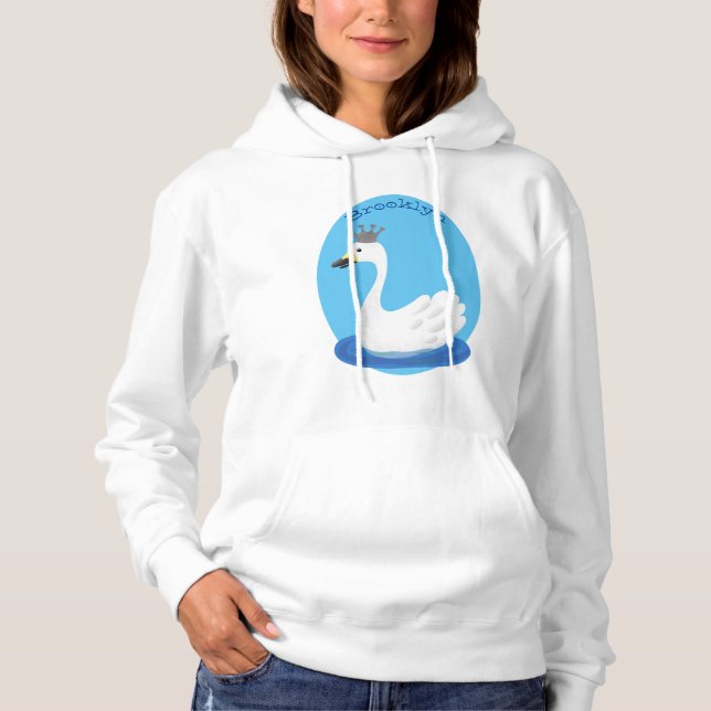 Cute white swan with crown cartoon hoodie (Front)