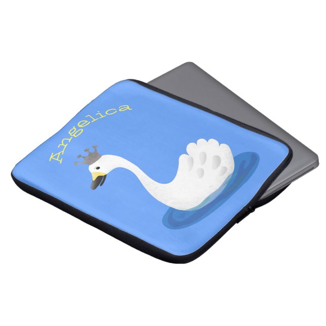 Cute white swan with crown cartoon laptop sleeve (Front Top)