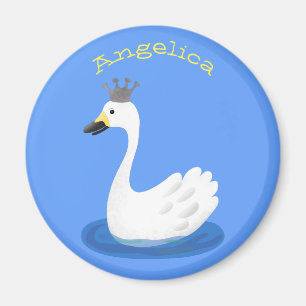 Cute white swan with crown cartoon magnet