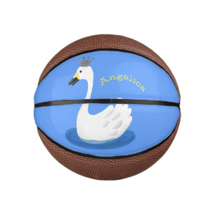Cute white swan with crown cartoon mini basketball