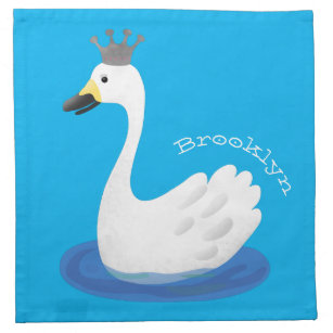 Cute white swan with crown cartoon napkin