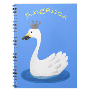 Cute white swan with crown cartoon notebook