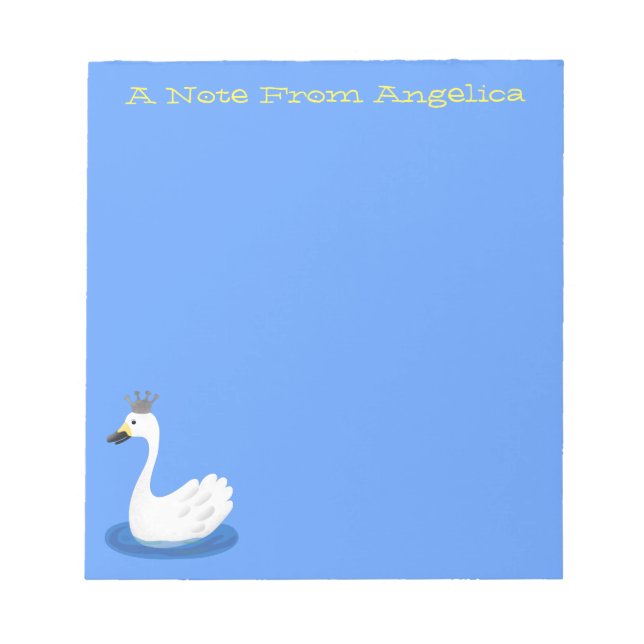 Cute white swan with crown cartoon notepad (Front)