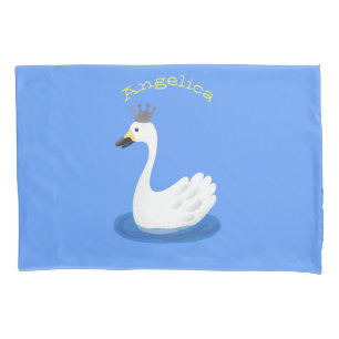 Cute white swan with crown cartoon pillowcase