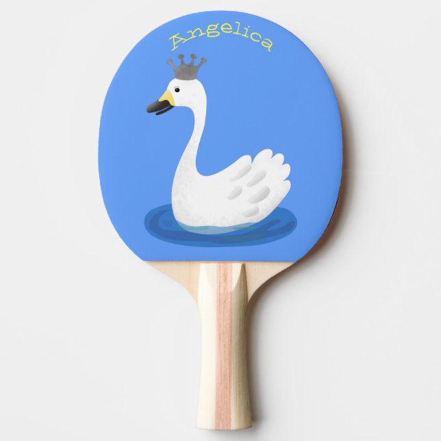 Cute white swan with crown cartoon ping pong paddle (Front)