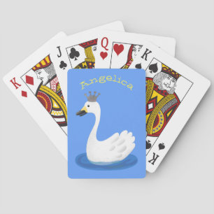 Cute white swan with crown cartoon playing cards