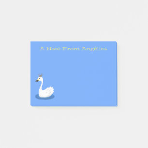 Cute white swan with crown cartoon post-it notes
