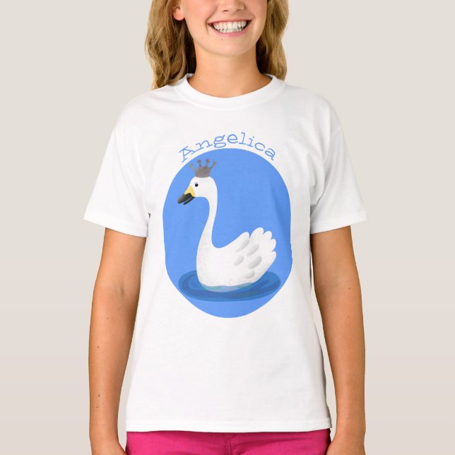 Cute white swan with crown cartoon T-Shirt (Front)
