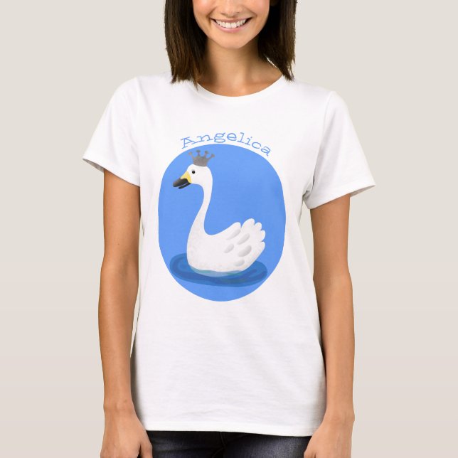 Cute white swan with crown cartoon T-Shirt (Front)