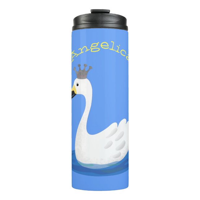 Cute white swan with crown cartoon thermal tumbler (Front)