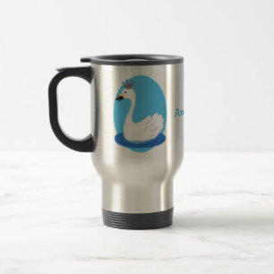 Cute white swan with crown cartoon travel mug